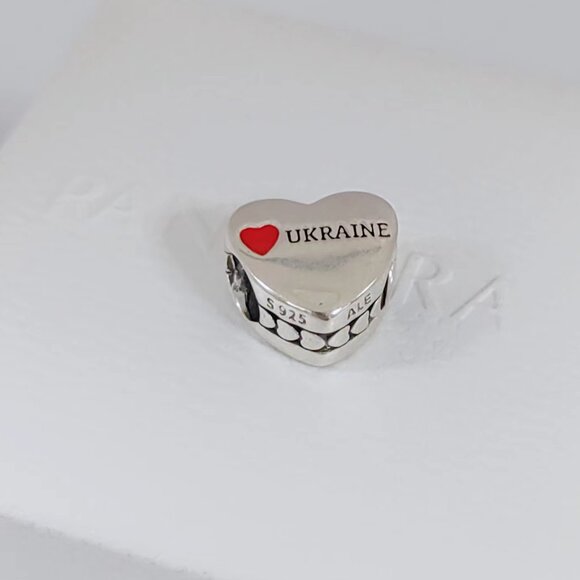 Pandora Ukraine Flag Heart Charm Bead Bracelet Pendant S925 Silver with box - Picture 6 of 7